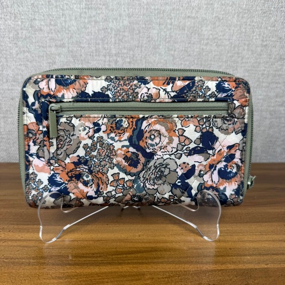 Vera Bradley Floral Quilted Cotton Turn-lock Zip Around Wallet Navy Coral Sage - Picture 4 of 8